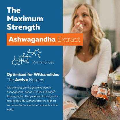 Ashwa-70 Ashwagandha Extract 35% Withanolides – Max Strength with BioPerine (60 Capsules)