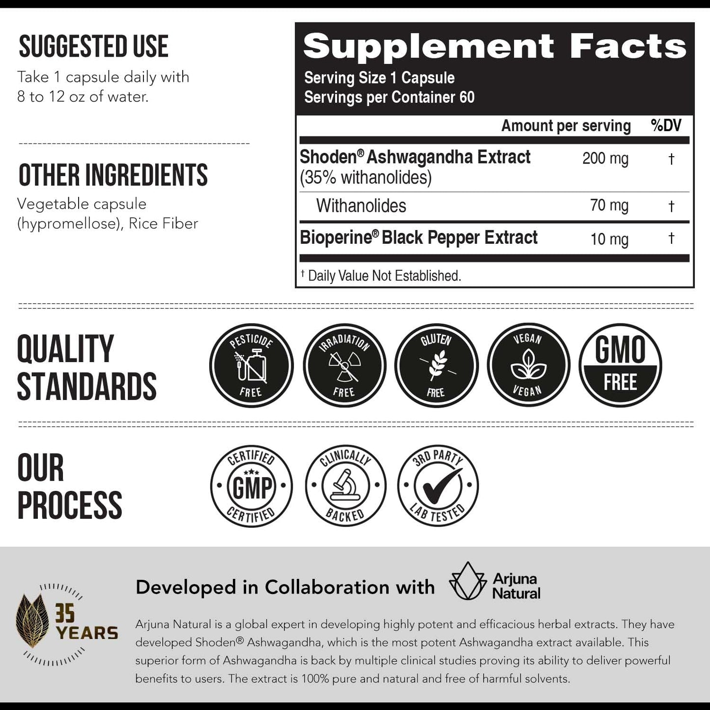 Ashwa-70 Ashwagandha Extract 35% Withanolides – Max Strength with BioPerine (60 Capsules)