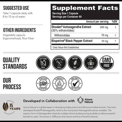 Ashwa-70 Ashwagandha Extract 35% Withanolides – Max Strength with BioPerine (60 Capsules)
