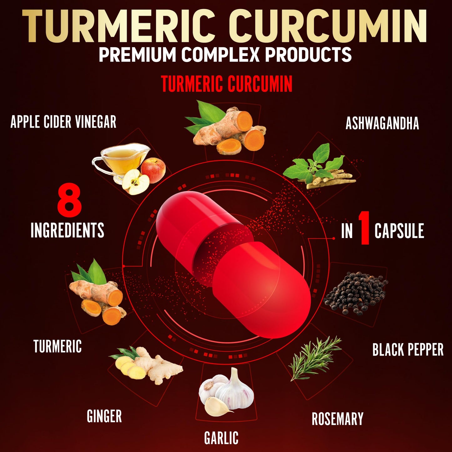 7 in 1 Turmeric Curcumin + Apple Cider Vinegar Capsules – 3 Month Supply