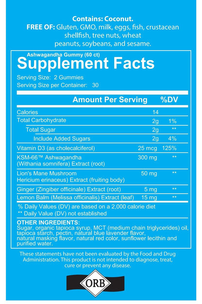 4 Your Wellness Ashwagandha Gummies – Mixed Berry, KSM-66, Lion's Mane, Vitamin D (60 Count) | Non-GMO, Gluten-Free, Kosher