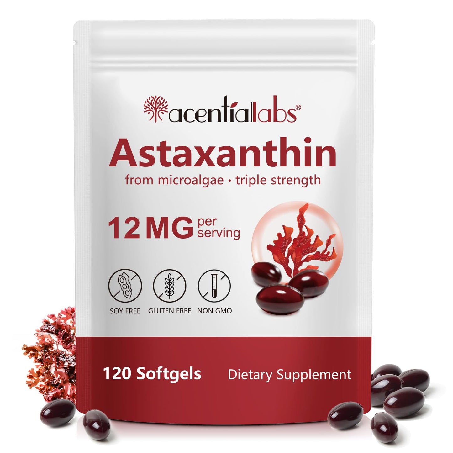 Astaxanthin 12mg Softgels 120 - Premium Antioxidant (Non-GMO & Gluten-Free) for Eye, Skin & Immune Support
