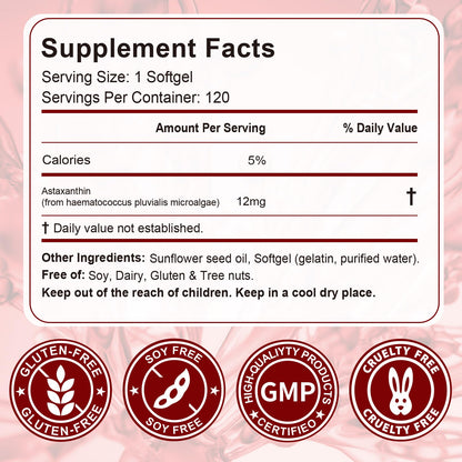 Astaxanthin 12mg – 120 Softgels (4 Month Supply) Premium Antioxidant Support