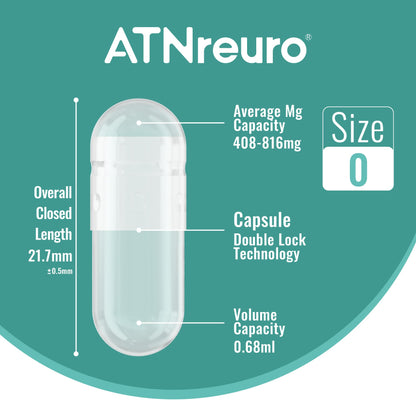 ATNreuro Vegan Separated Empty Capsules Size 0 (200 Count)