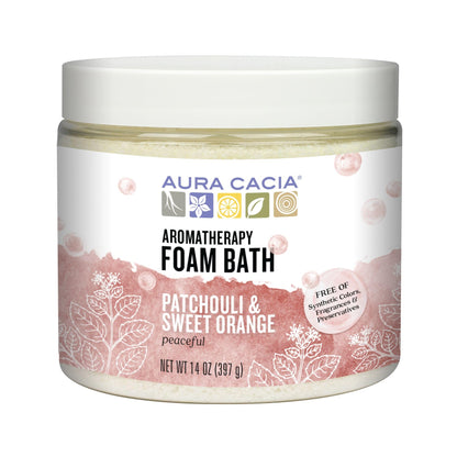 Aura Cacia Aromatherapy Foam Bath Peaceful Patchouli and Sweet Orange | 14 oz