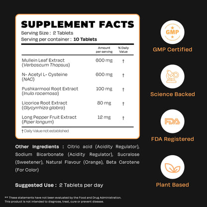 Auric Resp 365 20 Tablets | Natural Lung Detox with NAC, Pushkarmool, Piper Longum & Licorice
