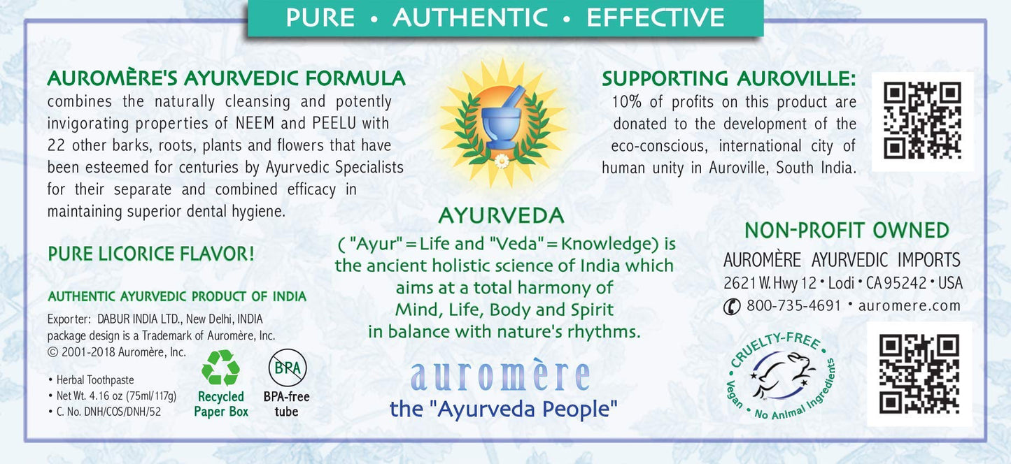 Auromere Ayurvedic Herbal Toothpaste – Mint Free, Neem & Peelu (3 Pack)
