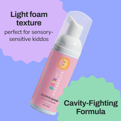 autobrush Fluoride-Free Foaming Toothpaste for Kids - Bubblegum Flavor | Pack of 3