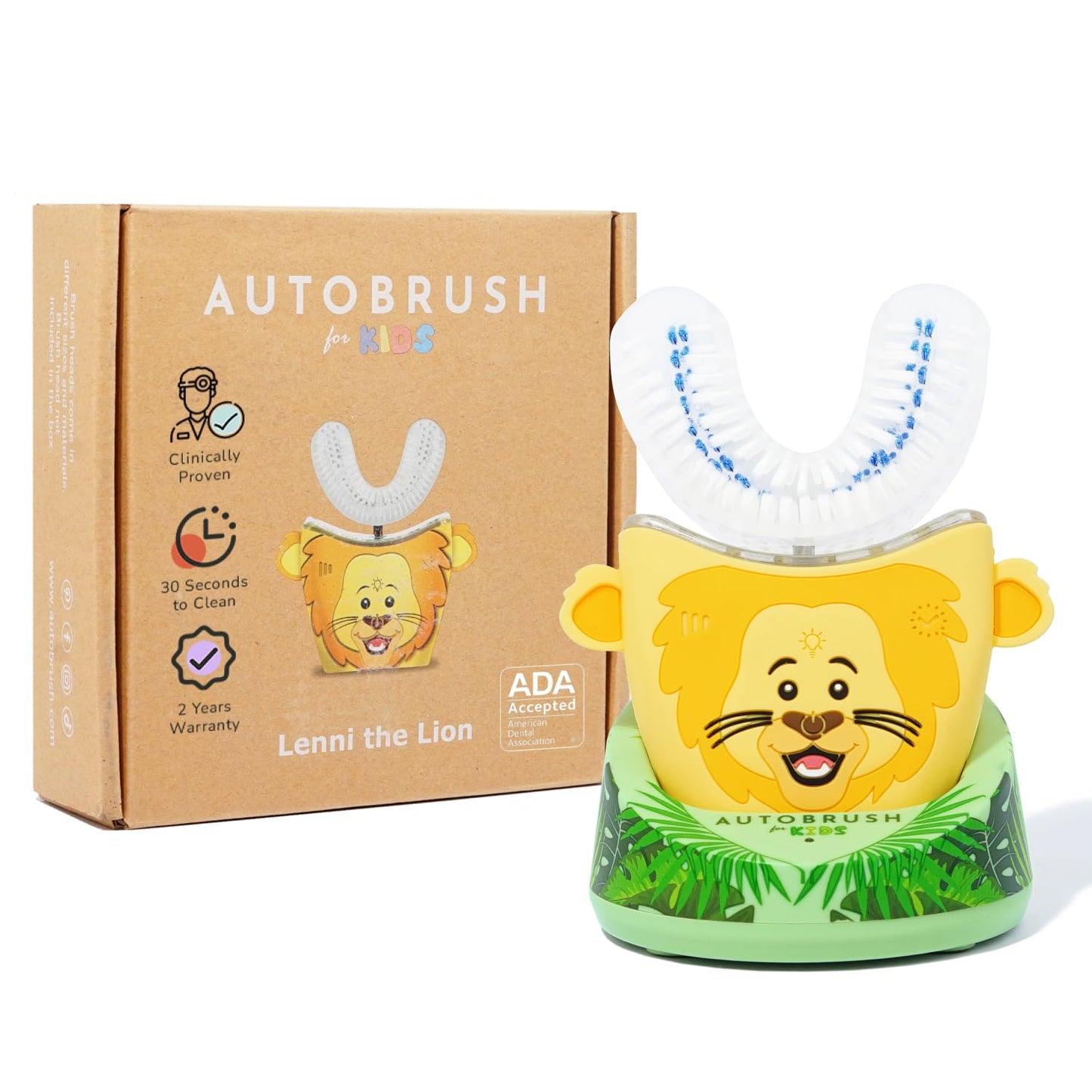 autobrush Kids Electric Toothbrush – ADA-Accepted U-Shaped, 5.1x Cleaner, 30s Clean, 360° Coverage, LED Lights & Music, Ages 3-5 (Lion)