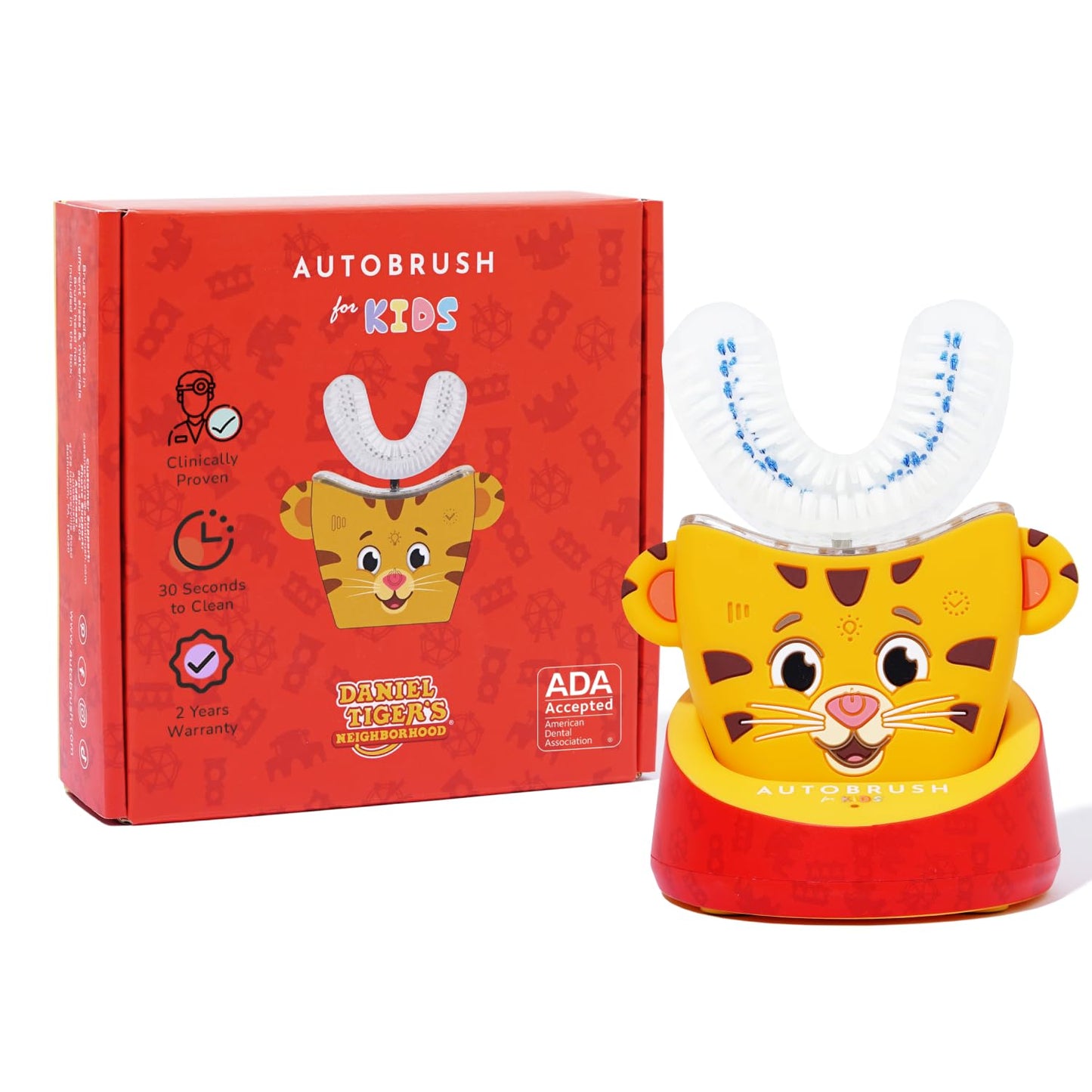 autobrush Kids Electric Toothbrush - ADA Accepted U-shaped, Clinically Proven 5.1x Cleaning (Ages 9-12) - Daniel Tiger