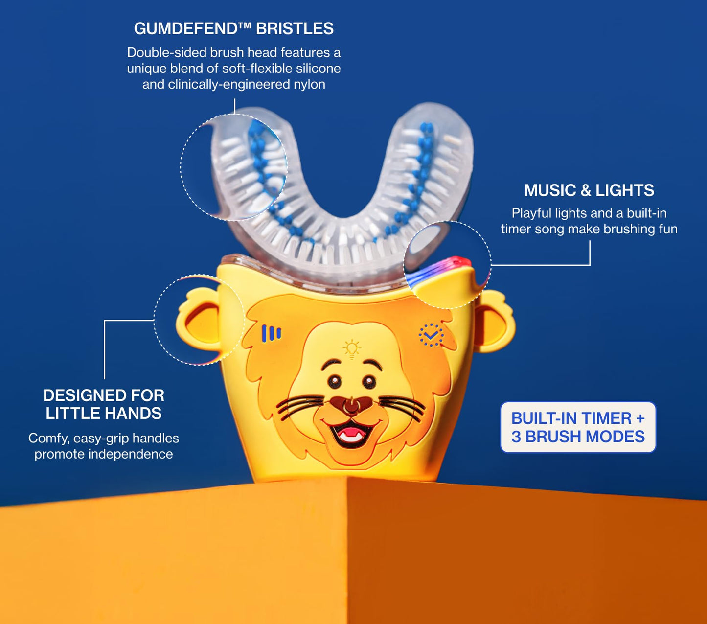 autobrush Kids Electric Toothbrush – ADA-Accepted U-Shaped, Clinically Proven 5.1x Cleaner, 30s Full-Mouth 360-Degree Coverage, LED Lights & Music (Ages 6-8, Dinosaur)