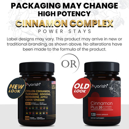 Ayorish Ceylon Cinnamon Capsule 30:1 Extract Equivalent to 9000mg | Turmeric, Ginseng, Apple Cider Vinegar Berberine Plus Bitter Melon Gymnema, Kutki, Chirata 120 Veg Capsules – 60 Days Supply