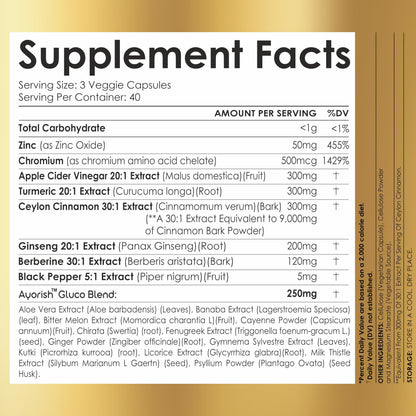 Ayorish Ceylon Cinnamon Capsule 30:1 Extract Equivalent to 9000mg | Turmeric, Ginseng, Apple Cider Vinegar Berberine Plus Bitter Melon Gymnema, Kutki, Chirata 120 Veg Capsules – 60 Days Supply