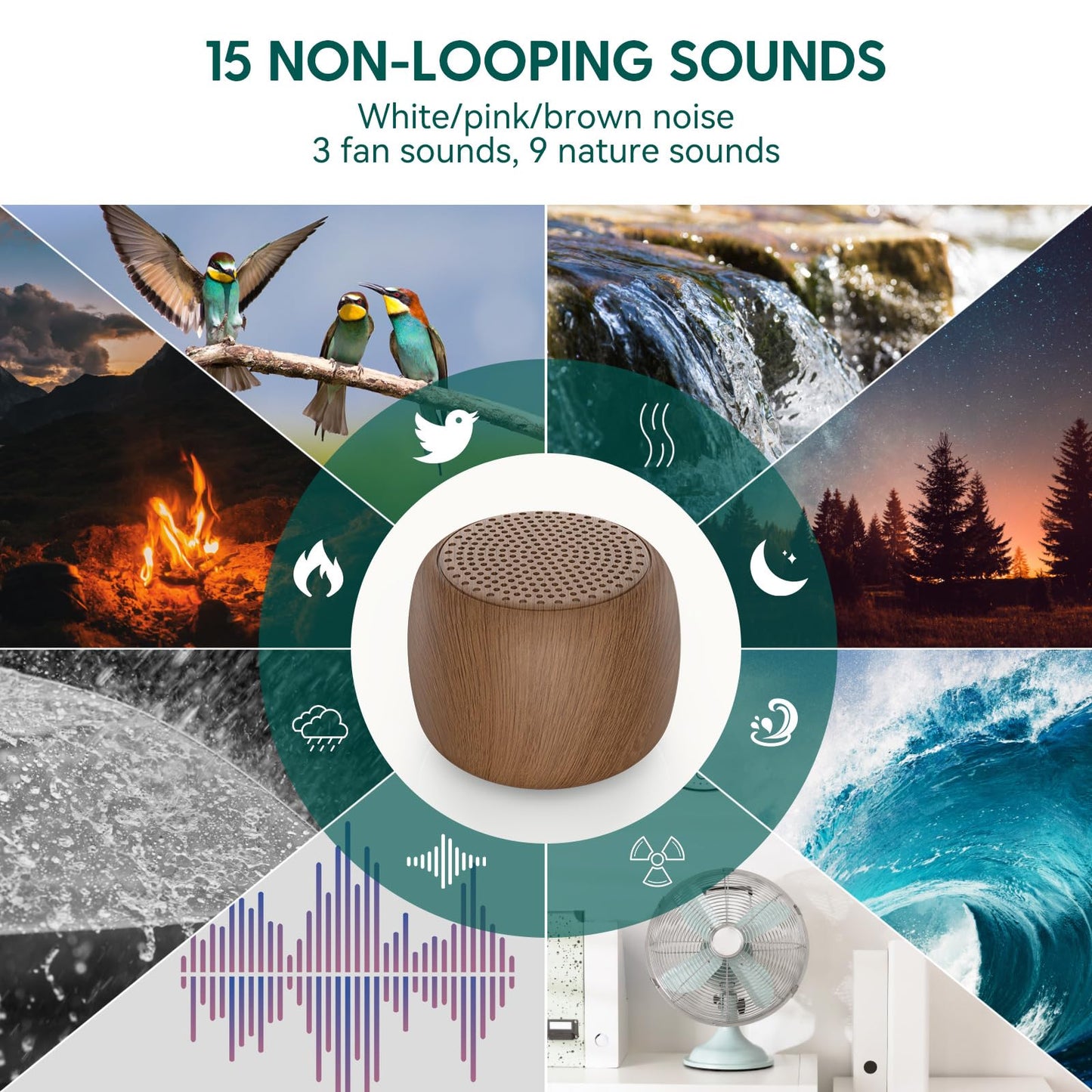 BABELIO White Noise Sound Machine — Mini Pocket, 15 Non-Looping Sounds, Timer & Memory