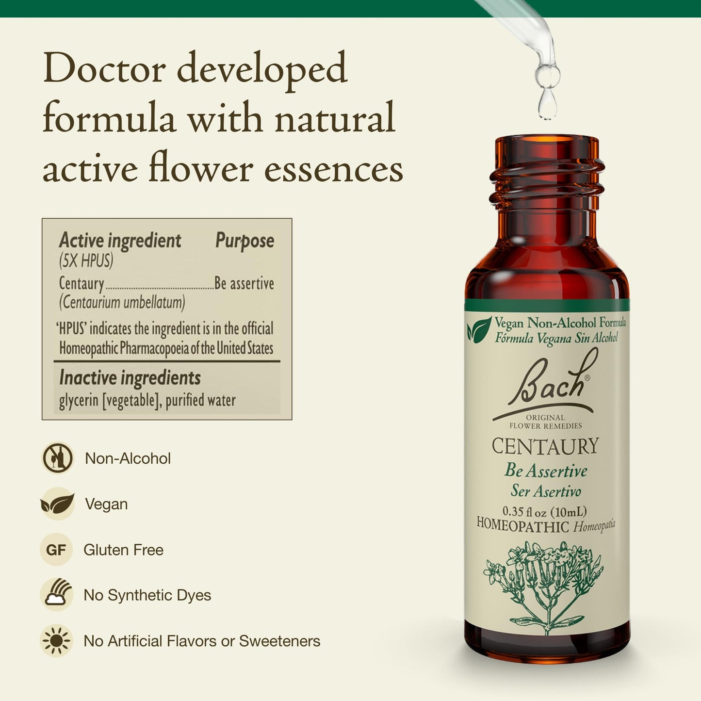 Centaury (Non-Alcohol Formula) | Bach Original Flower Remedies – Be Assertive | 10mL Dropper
