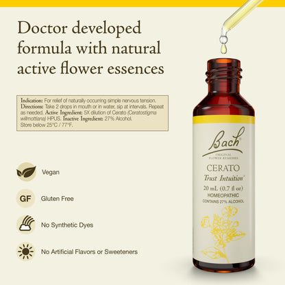 Cerato Bach Original Flower Remedy – Trust Intuition (20 mL) – Vegan, Gluten Free, Sugar Free