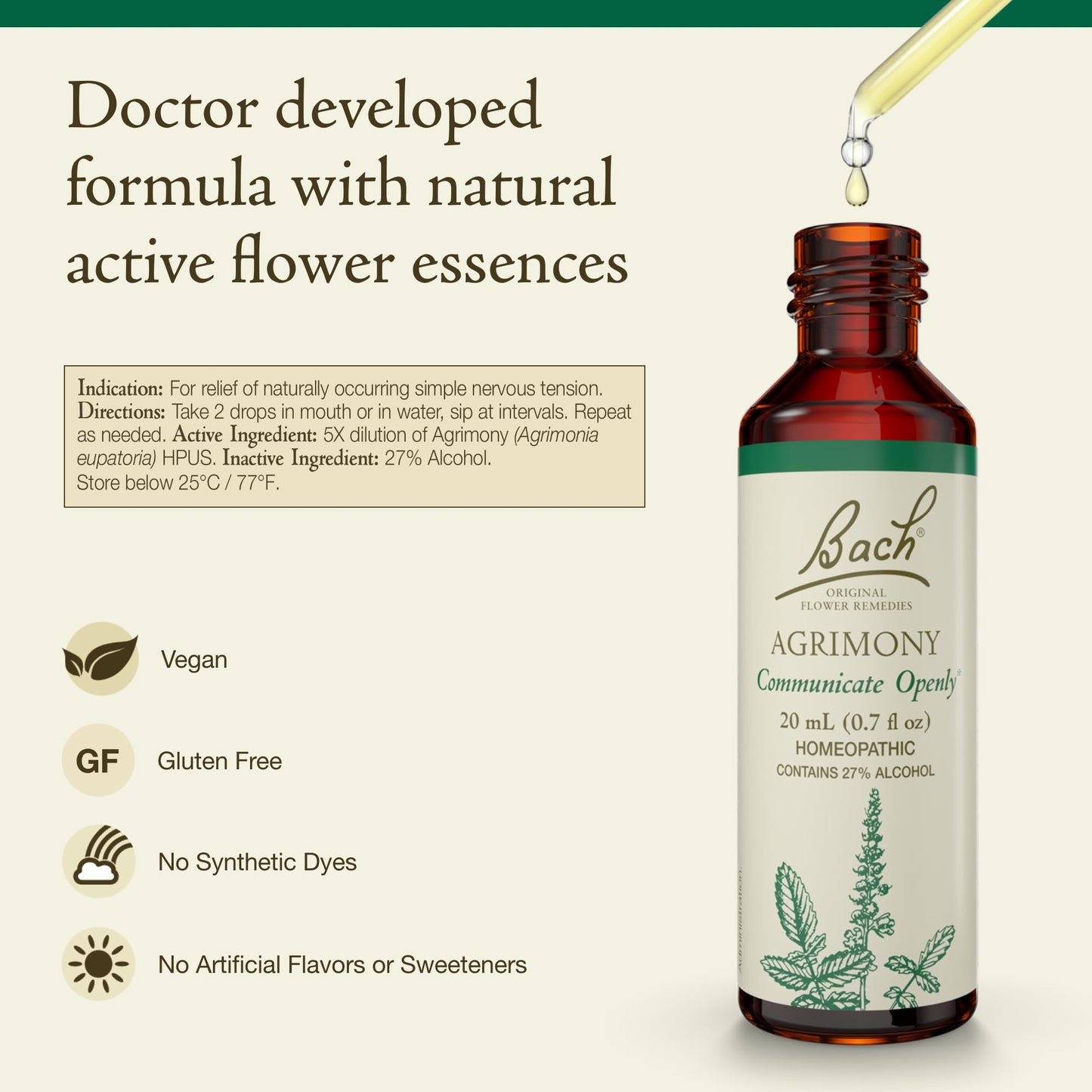 Bach Agrimony - Communicate Openly | Original Flower Remedies (20mL) - Emotional Balance
