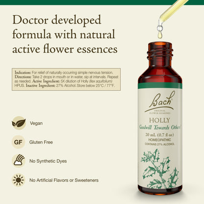 Bach Original Flower Remedies Holly – Goodwill Towards Others | 20mL Dropper