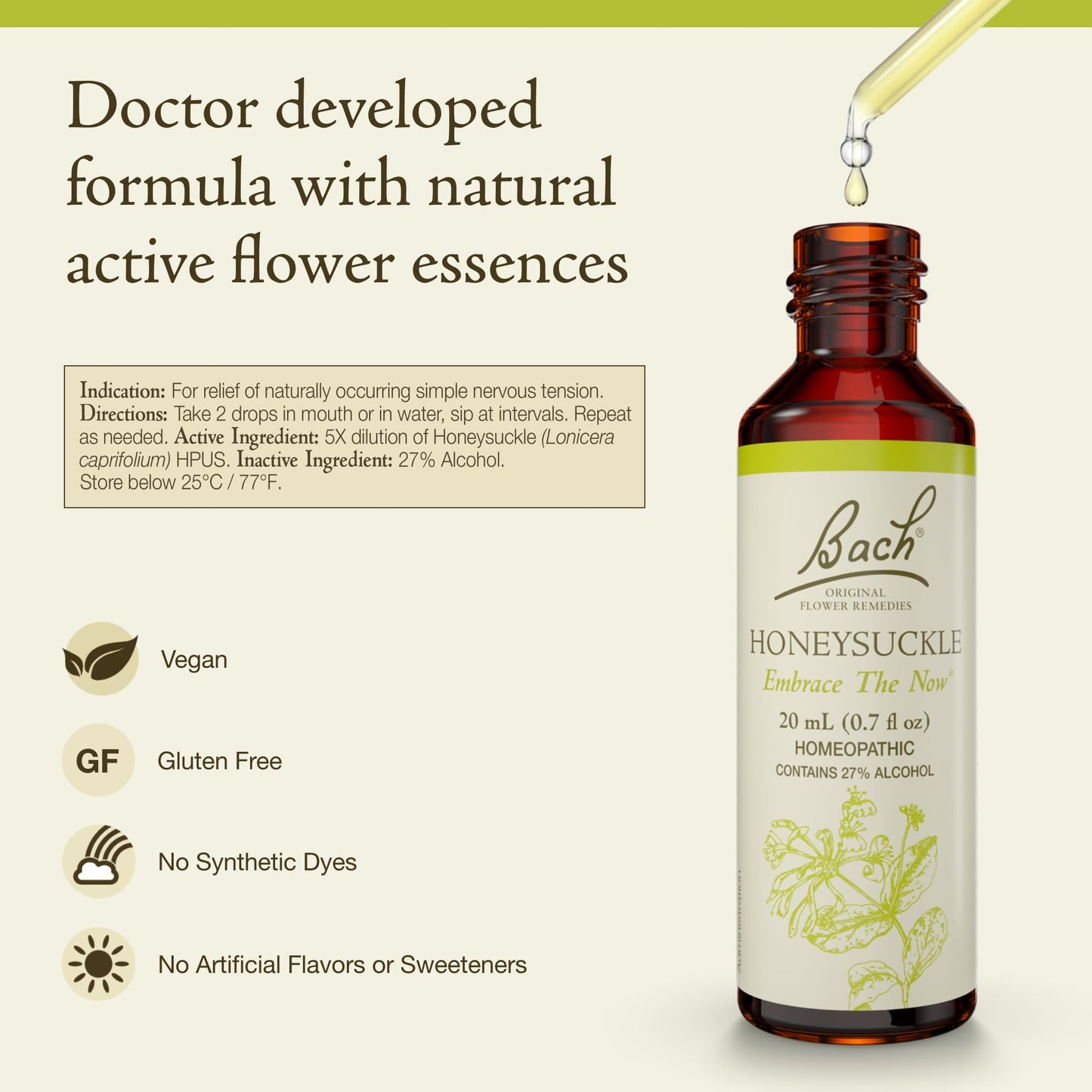 Bach Honeysuckle Original Flower Remedy – Embrace The Now (20mL) – Vegan, Gluten Free