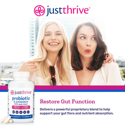 Just Thrive Probiotic & Antioxidant Supplement – 100% Spore-Based Digestive & Immune Support – Gluten Free, 90 Caps