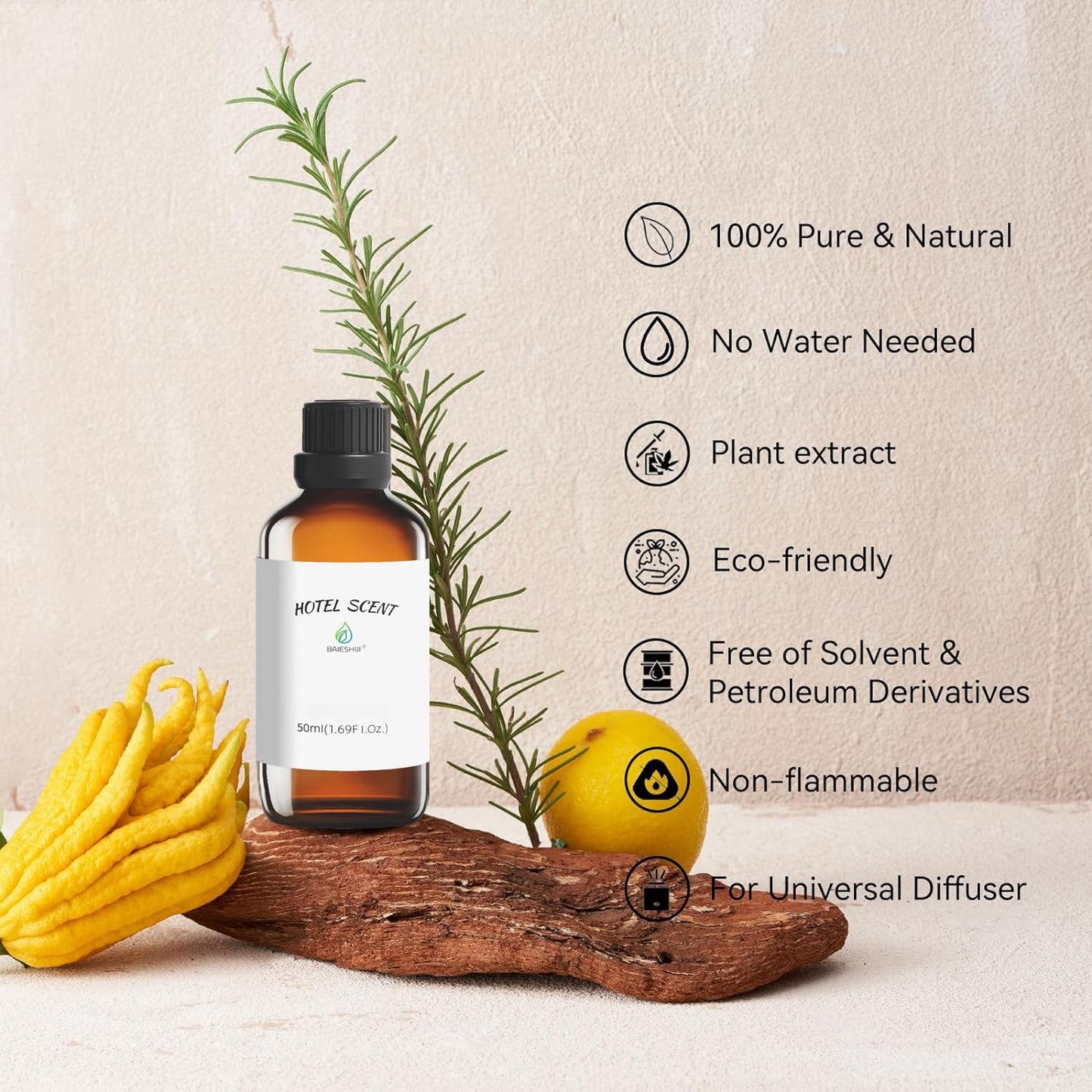 Roy Tranquility Scent Essential Oil – BAIESHIJI Hotel Diffuser Oil (Lemon & Jasmine)