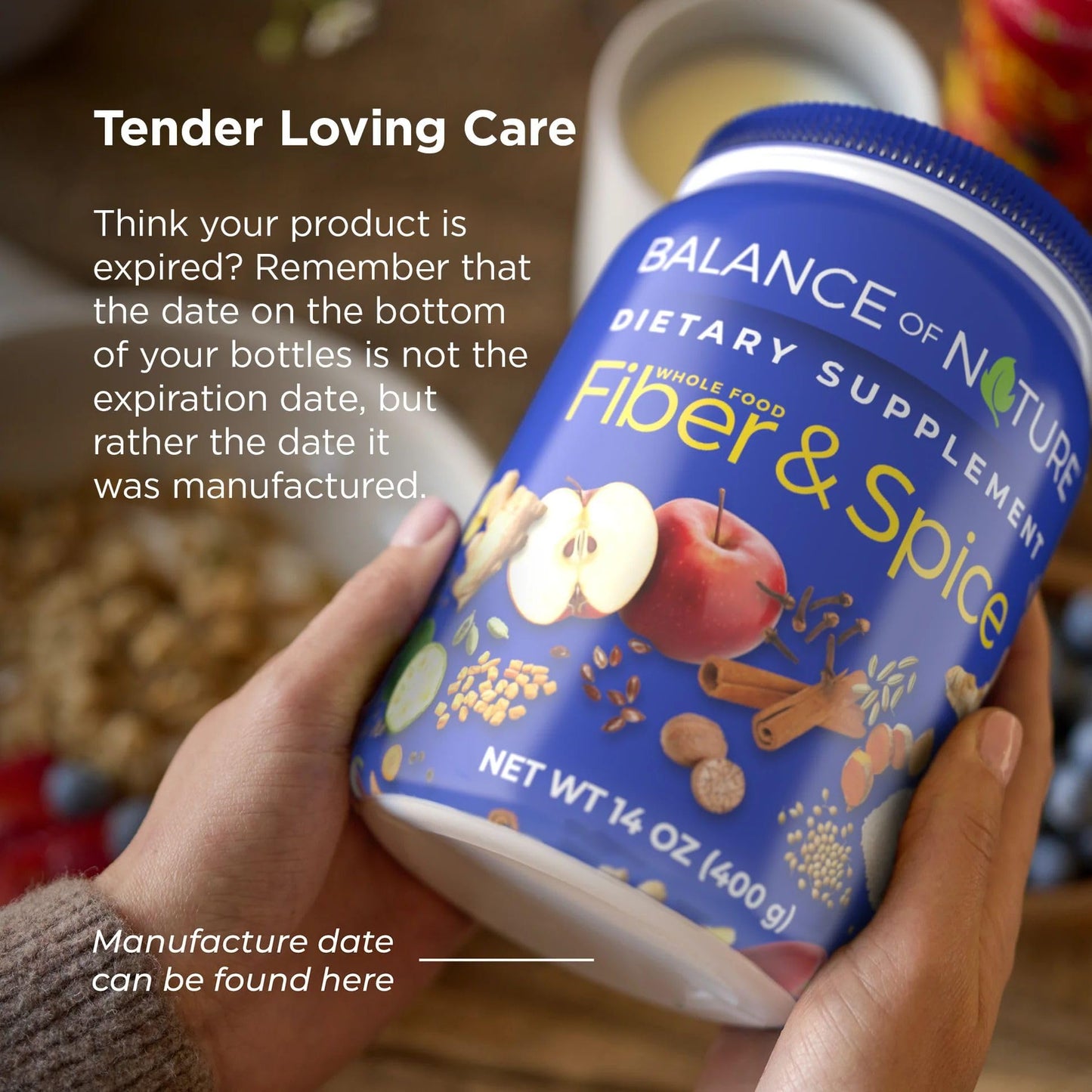 Balance of Nature Fiber & Spice: Psyllium Husk, Flax Seed, Turmeric & Apple – 30 Servings
