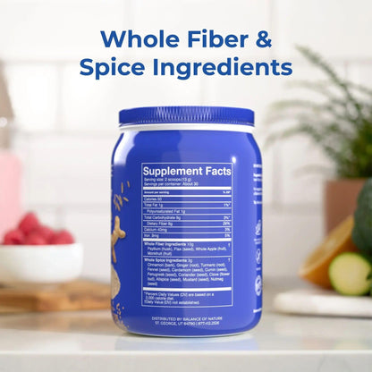 Balance of Nature Fiber & Spice: Psyllium Husk, Flax Seed, Turmeric & Apple – 30 Servings
