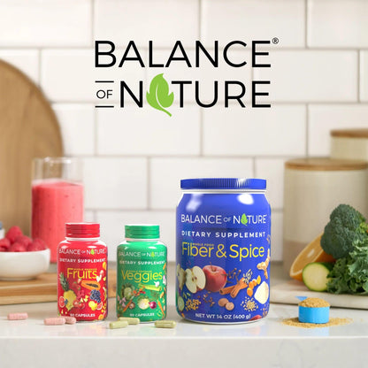 Balance of Nature Fiber & Spice: Psyllium Husk, Flax Seed, Turmeric & Apple – 30 Servings