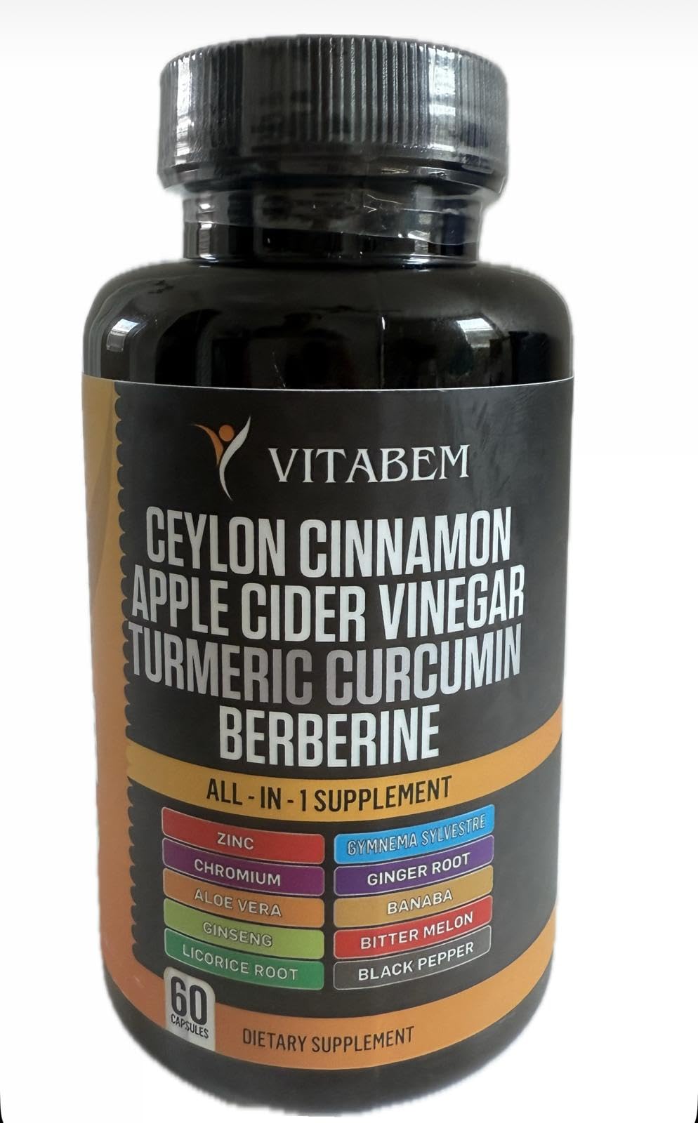 Ceylon Cinnamon Capsules + Apple Cider Vinegar – Turmeric 3000mg, Berberine 1200mg, 60 Count
