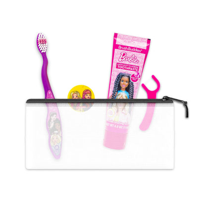 Barbie Oral Care Traveling Kit for Kids – Toothbrush Set with Cover, Toothpaste, Floss, and Travel Bag