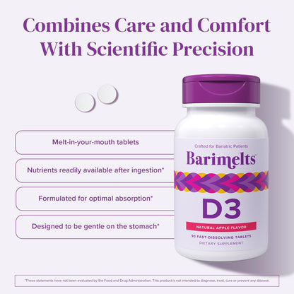 BariMelts Vitamin D3 5000 IU – 90 Fast-Dissolving Tablets (3-Month Supply) for Women | Natural Apple Flavor