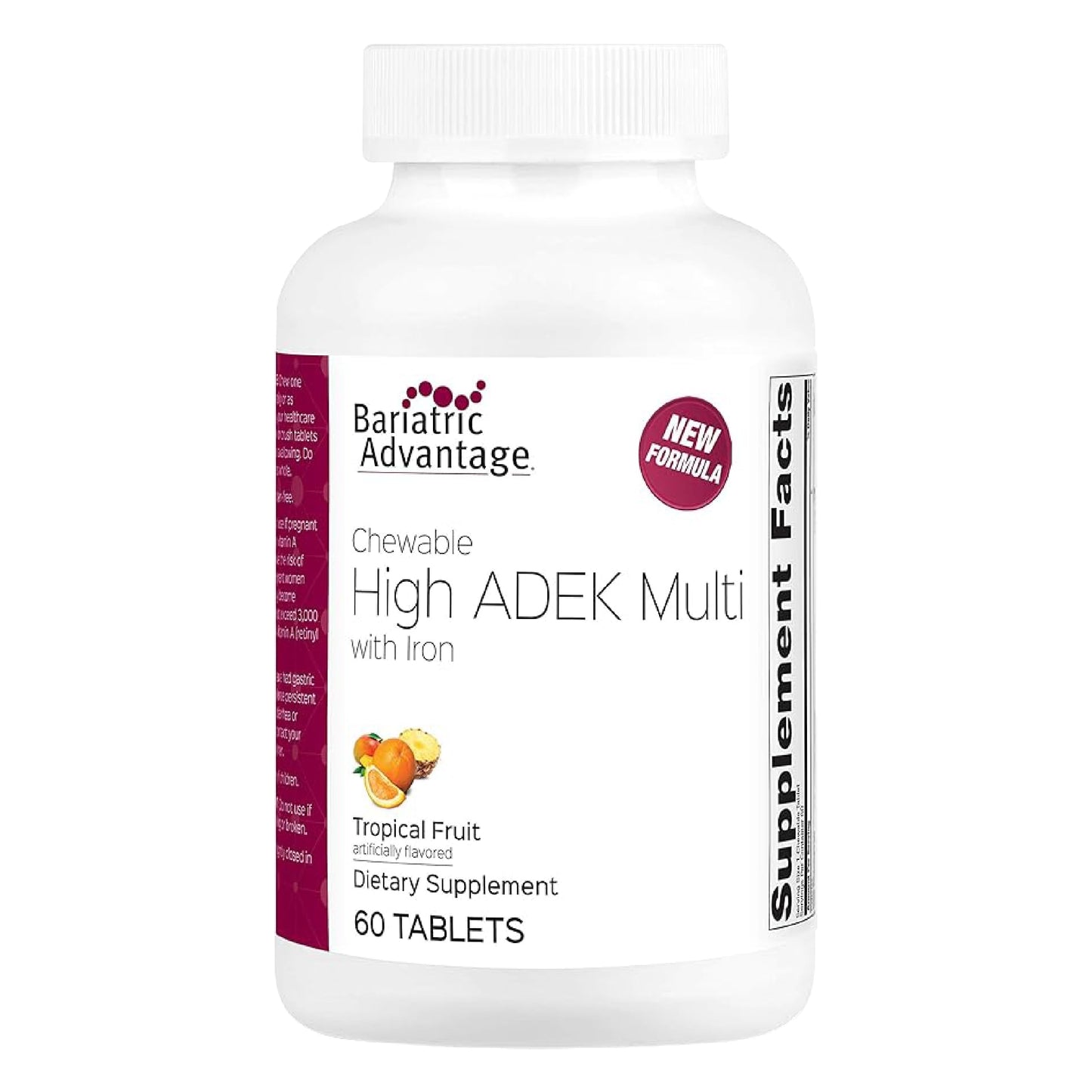 Bariatric Advantage ADEK with Iron – High Potency Chewable Multivitamin (60 Tablets) – Tropical Fruit