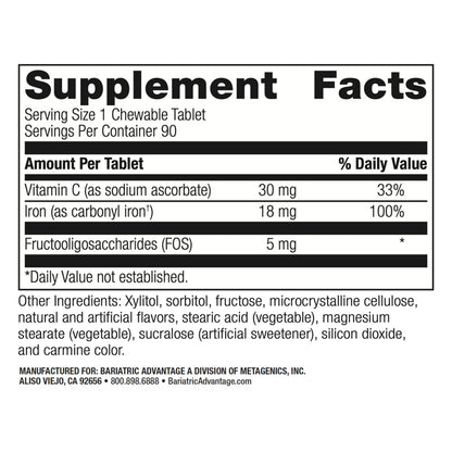 Bariatric Advantage Iron 18 mg with Vitamin C Chewable - Strawberry - 90 Tablets