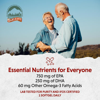 Barlean's Ideal Omega Max 3 Fish Oil Softgels - 1000 mg EPA/DHA (60 Count) Orange Flavor