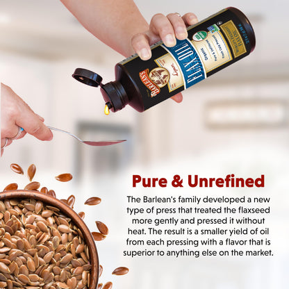 Barlean's Organic Lignan Flaxseed Oil – Cold-Pressed, 7,230 mg ALA, Vegan & Gluten-Free, 8 oz