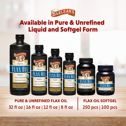 Barlean's Organic Lignan Flaxseed Oil - 16 oz, 7,230 mg ALA, Vegan & Gluten Free