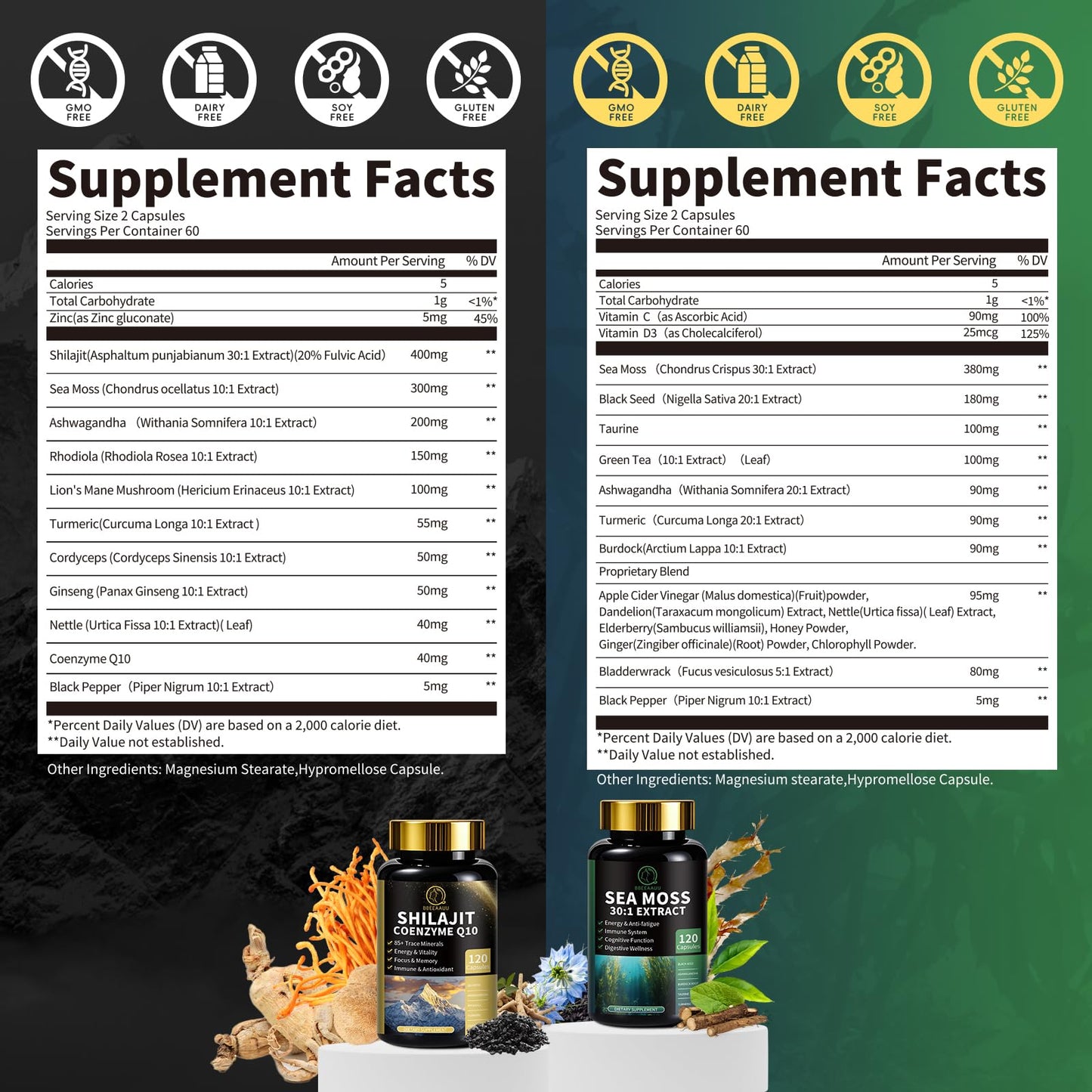 BBEEAAUU Sea Moss & Shilajit Bundle - Energy & Immunity, 480 Capsules