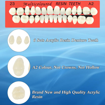 BBTO 6 Sets Acrylic Resin Fake Teeth – Denture Replacement Prop, A2, 168 Pieces