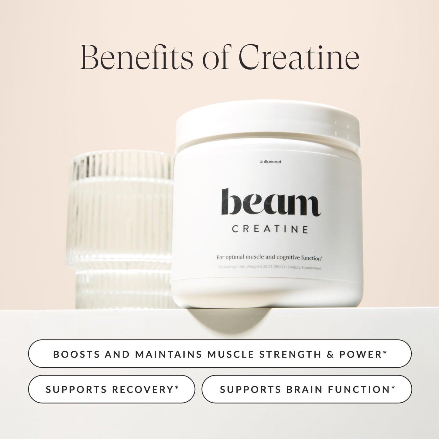 Beam Creatine Powder – Third-Party Tested, Micronized Creatine Monohydrate, Watermelon, 30 Servings