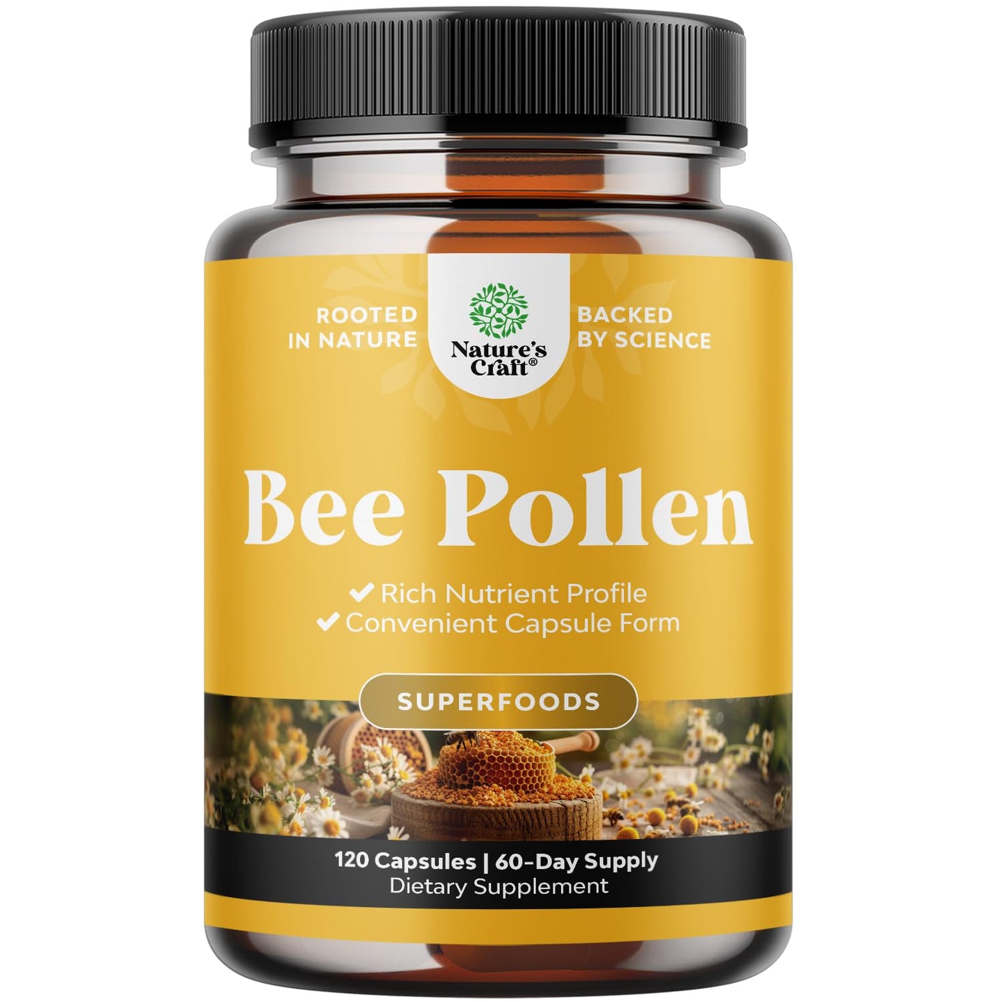 Bee Pollen Pills for Breast Growth - 120 Ct, 1000mg Serving | Vegetarian, Non-GMO, Gluten Free