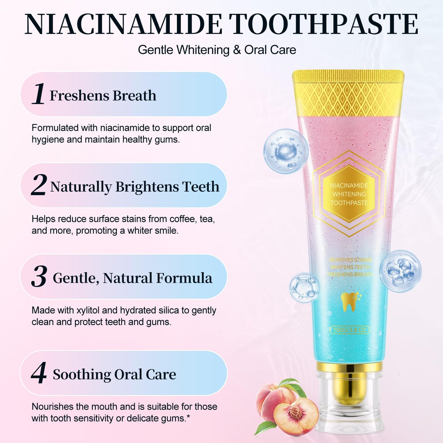 Niacinamide Whitening Toothpaste 2 Pack – Fluoride-Free, Enamel Repair & Fresh Breath