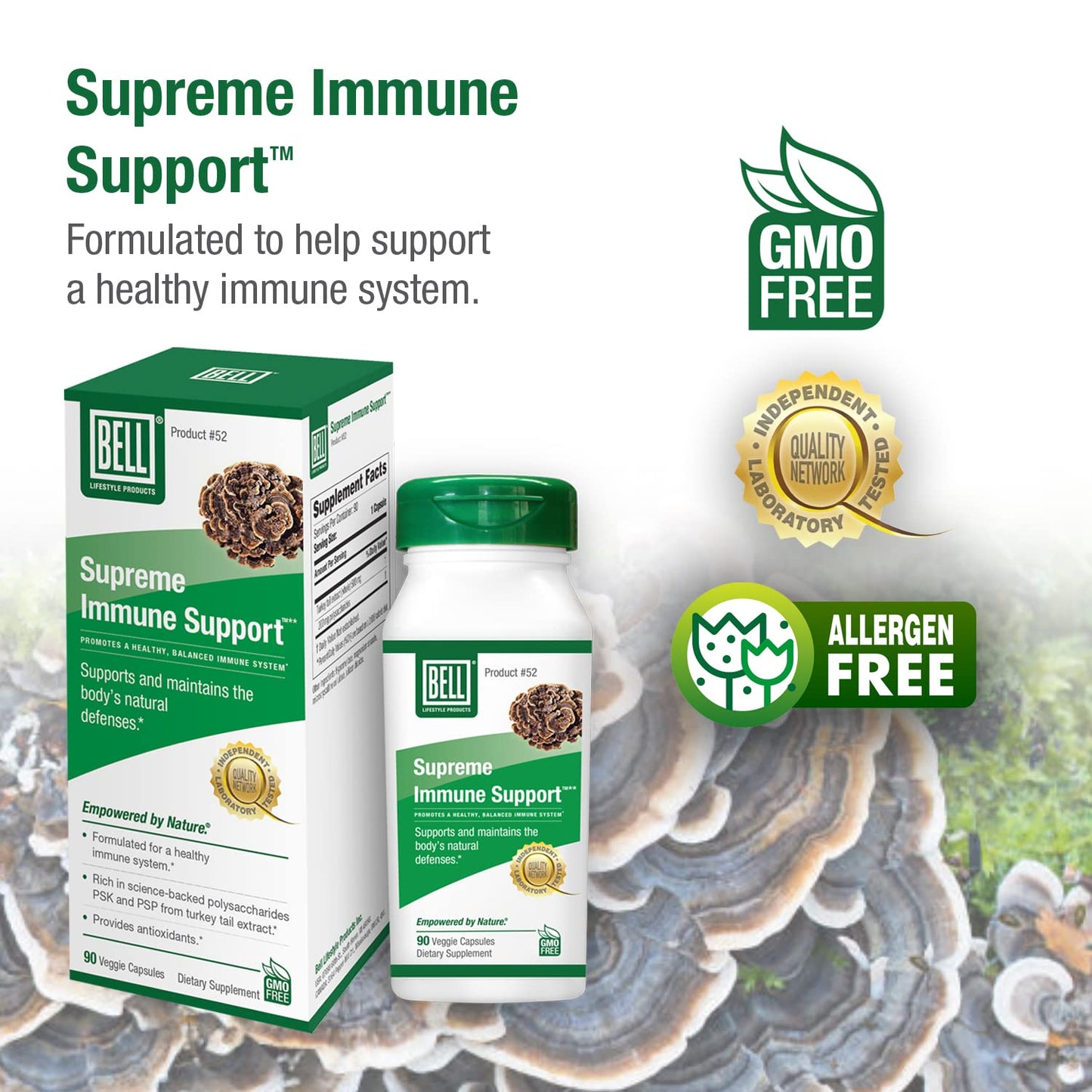Bell Supreme Immune Support™ Mushroom Supplement - Turkey Tail Blend for Immune Support | 90 Capsules