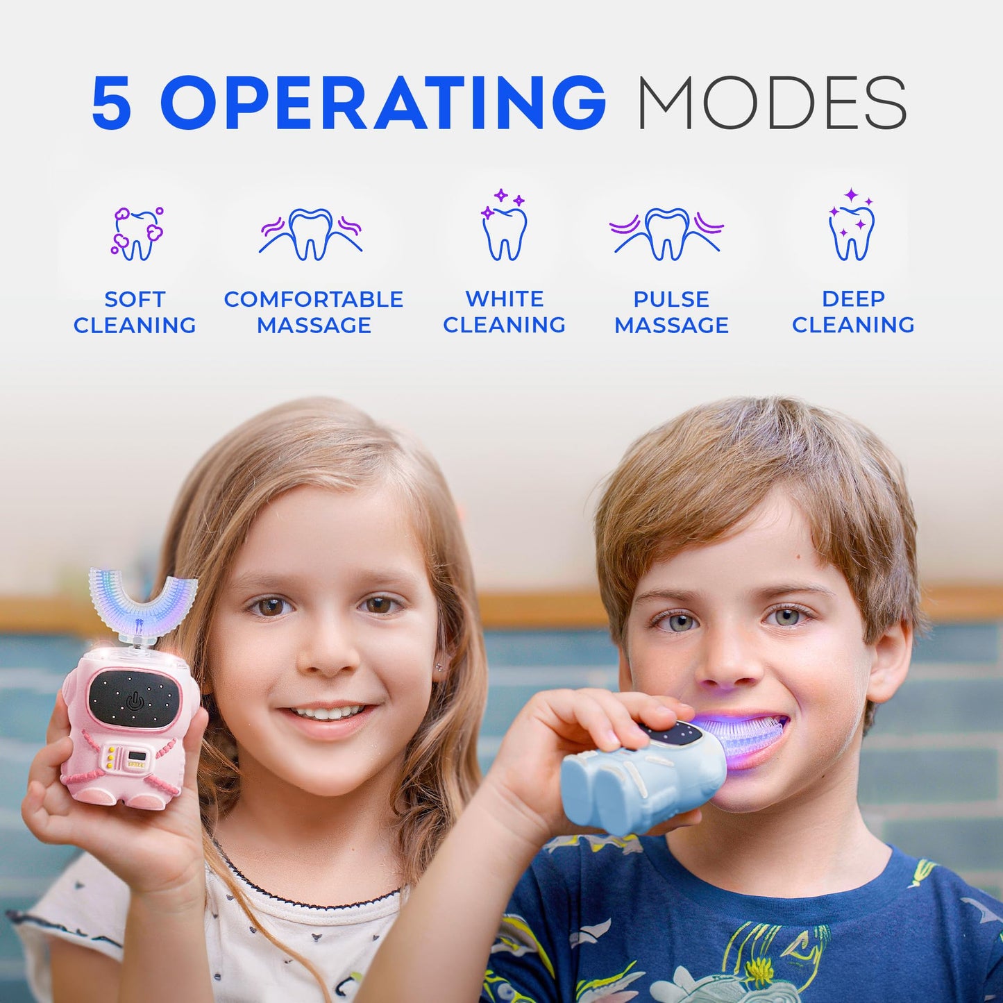 Bendi Kids U-Shaped Electric Toothbrush – 2-7 yrs, 360° Mouthguard, 5 Modes, Travel-Friendly Blue