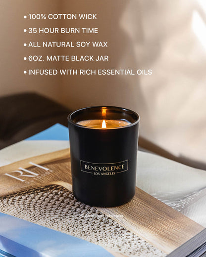 Benevolence LA Clearance Candle – Rose & Sandalwood | 6oz Soy Candle | Matte Black Vessel | Home Fragrance