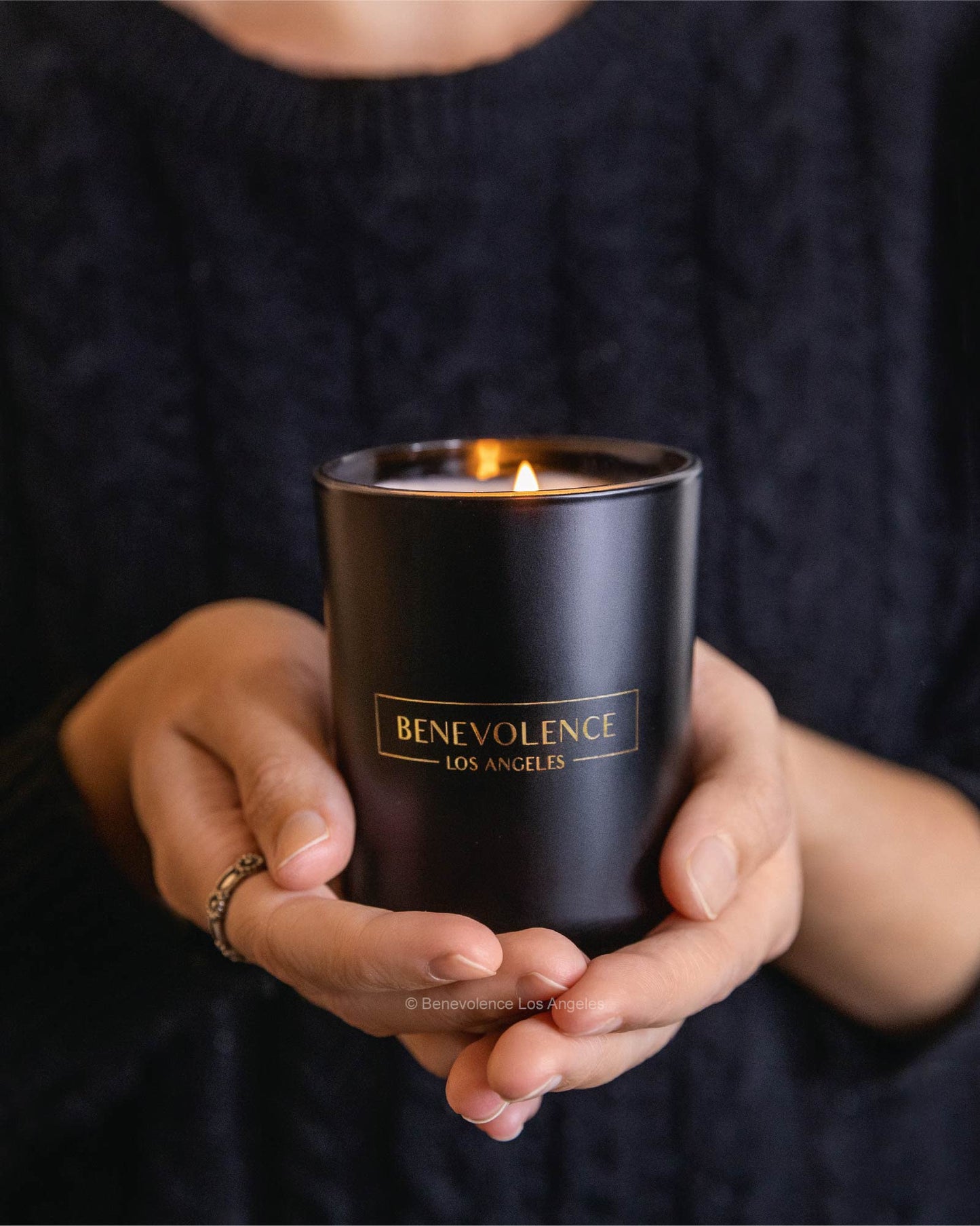 Benevolence LA Clearance Candle – Rose & Sandalwood | 6oz Soy Candle | Matte Black Vessel | Home Fragrance