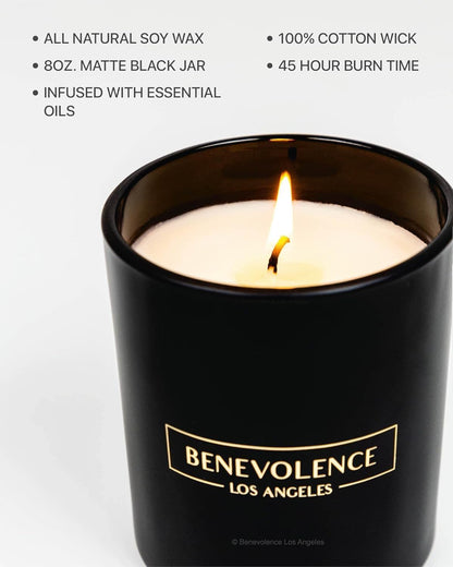 Benevolence LA Rose & Sandalwood Soy Candle – 8oz, 45h Burn | Holiday Home Fragrance