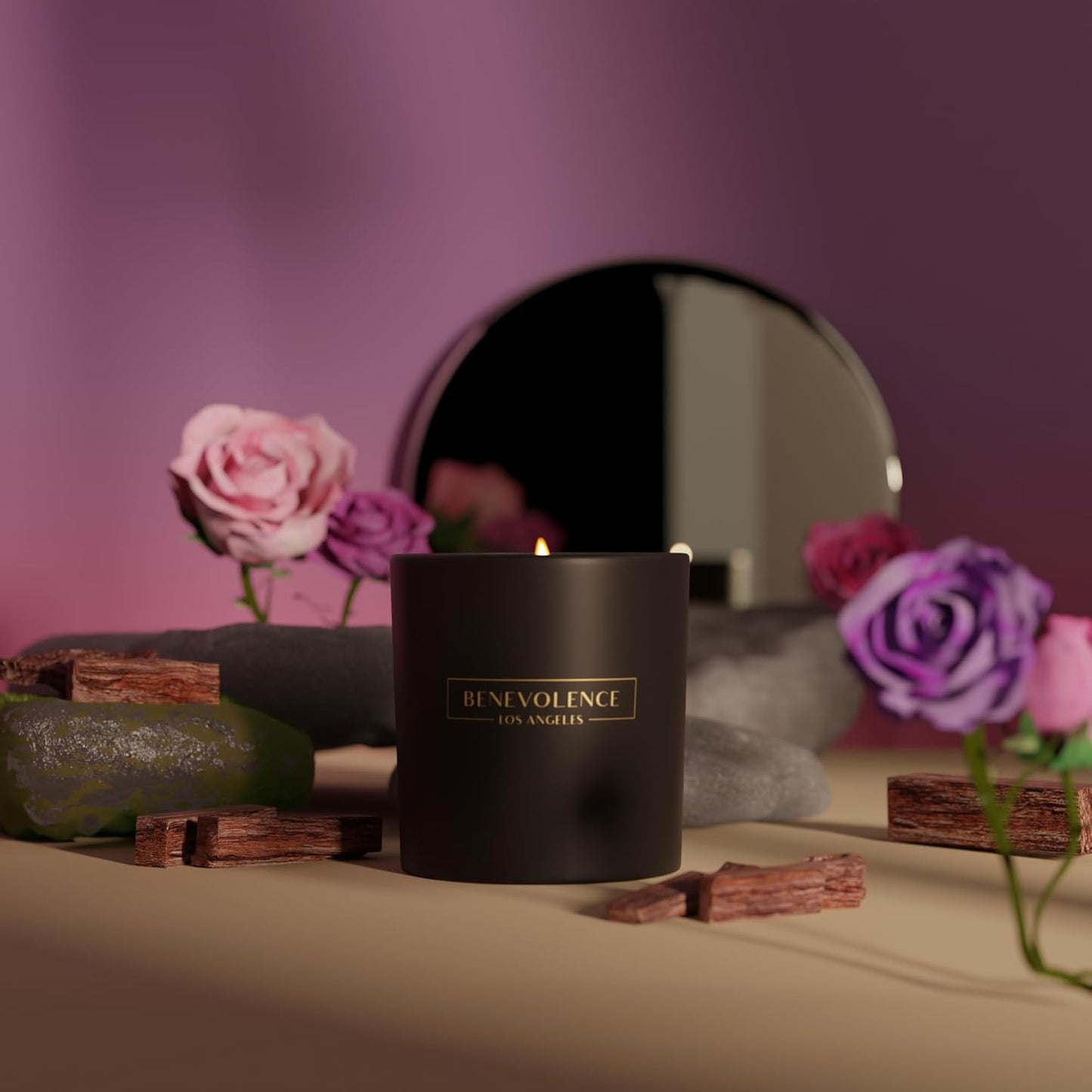 Benevolence LA Rose & Sandalwood Soy Candle – 8oz, 45h Burn | Holiday Home Fragrance