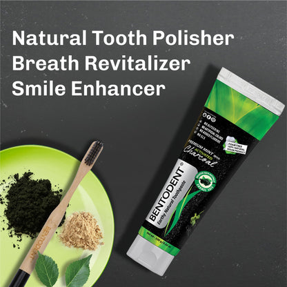Bentodent Fluoride-Free Charcoal Toothpaste with Bentonite Clay | Natural Vegan Whitening