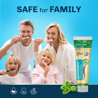 Bentodent Remineralizing Calcium Bentonite Clay Toothpaste - Fluoride Free, Organic, Premium Mint