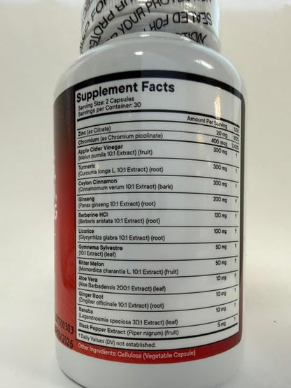 Ceylon Cinnamon Turmeric Apple Cider Vinegar Ginseng Aloe Vera Berberine Banaba Ginger Root - 120 Count